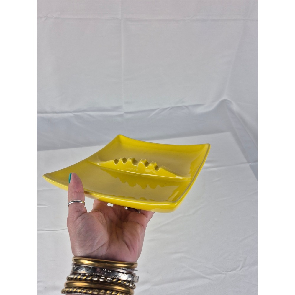 Vintage Royal Haeger Yellow Ceramic Ashtray MCM Atomic Catchall Tray USA
